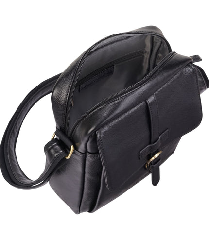Genuine Leather Black Vintage Crossbody Messenger Travel Bag - Ashby