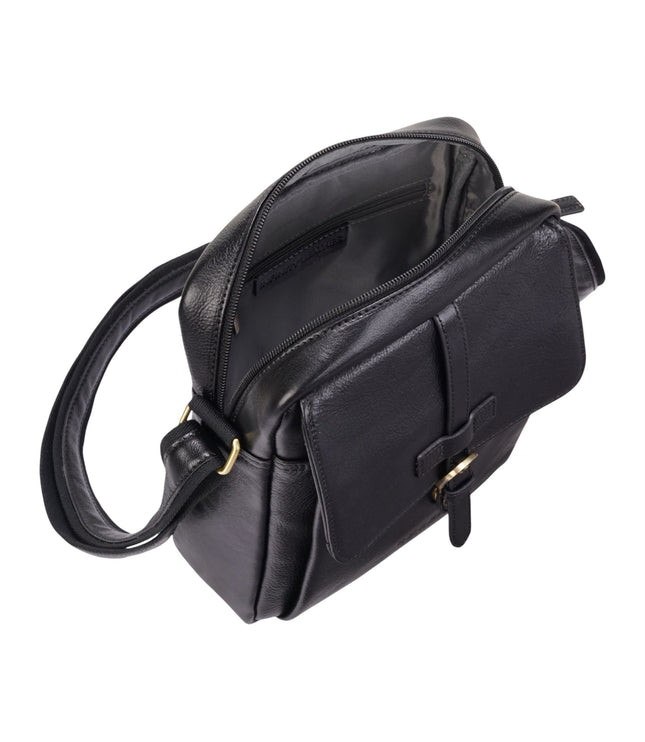 Genuine Leather Black Vintage Crossbody Messenger Travel Bag - Ashby