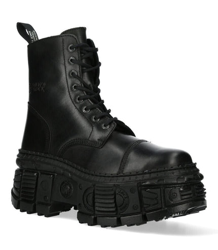 New Rock Black Goth Leather Boots-WALL083C-S5
