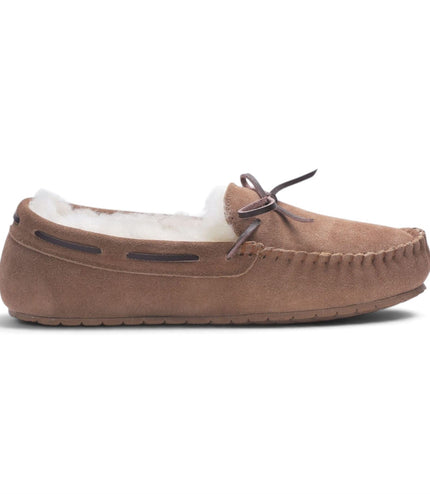 Men’s Chestnut Tan Genuine Sheepskin Moccasin Winter Slippers - Flint