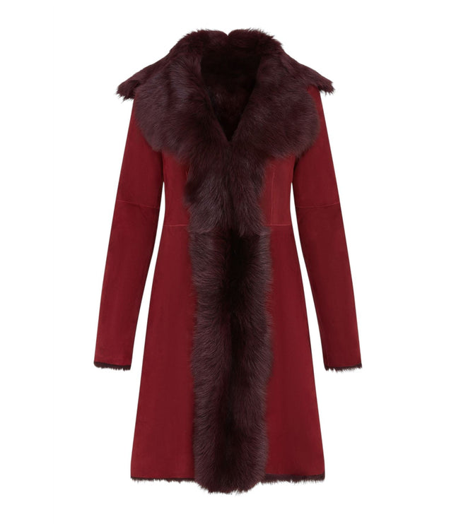 Womens Toscana Sheepskin Suede Trench Coat-Tbilisi - Burgundy