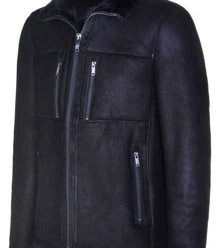Mens Sheepskin Biker Bomber Jacket-Agboville