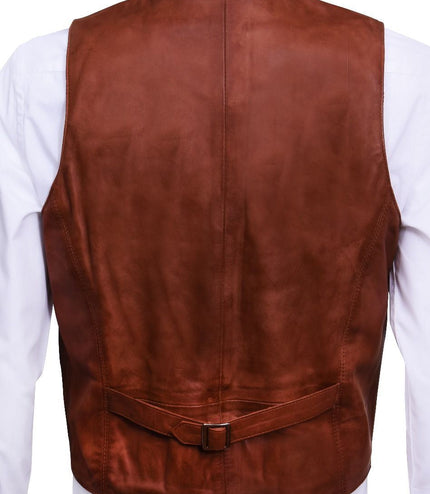 Mens Classic Leather Waistcoat-Chester - Tan