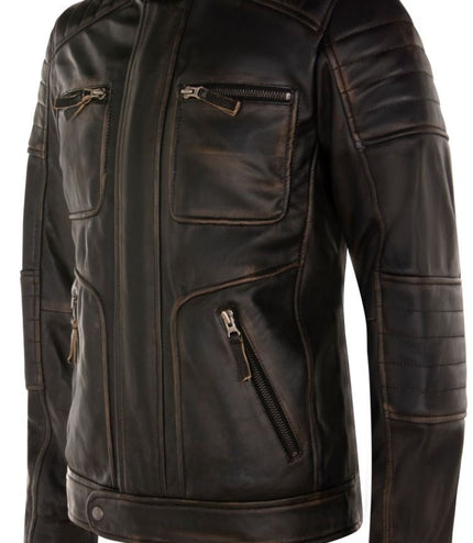 Mens Vintage Leather Retro Biker Jacket - Milan