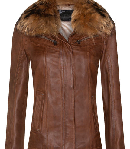 Womens Leather Parker Jacket-Arvada - Tan