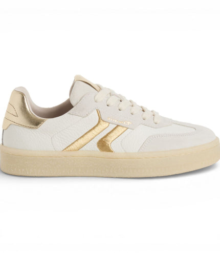 Tamaris Women's White Leather Golden Stripes Trainers Sneaker Shoes