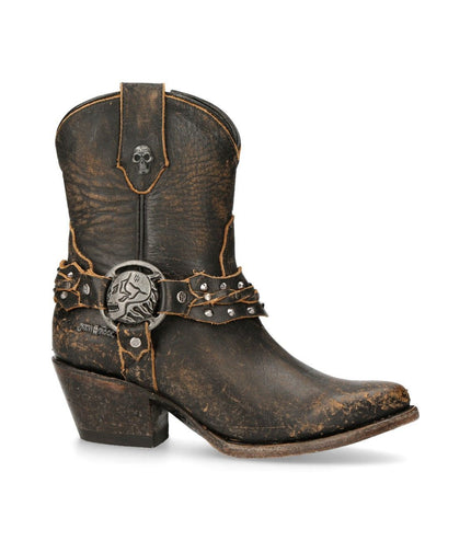 New Rock Brown Leather Pointed Cowboy Boots - WSTM005-S2