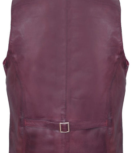 Mens Classic Leather Waistcoat-Chester - Burgundy