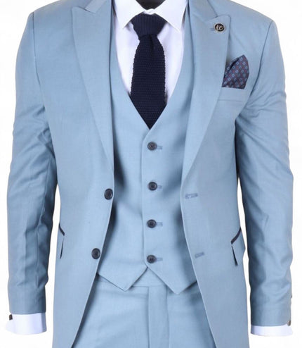 Men's 3 Piece Plain Blue Work Formal Suit