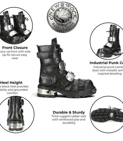 New Rock Metallic Black Leather Gothic Punk Rock High Boots - MET048-C9