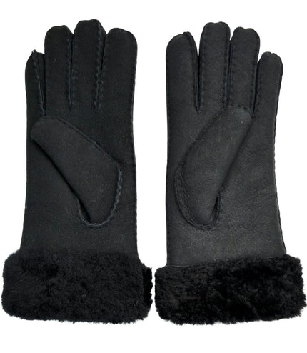 Infinity Leather Womens Black Sheepskin Suede Gloves with Fur Cuff