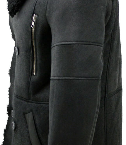 Mens Double Breasted Sheepskin Reefer Coat-Candon