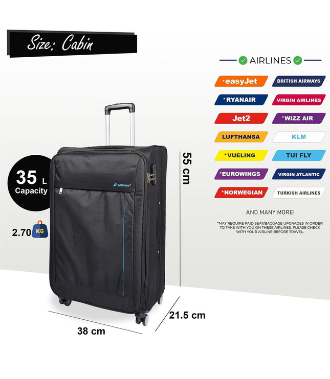 Clevedon Cabin Soft Shell Suitcase in Black