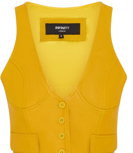 Womens Yellow Leather Waistcoat Biker Vest - MAM-WC