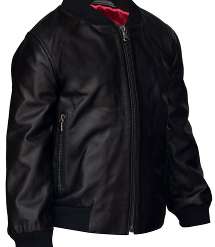 Kids Unisex Varsity Baseball Leather Bomber Black Jacket