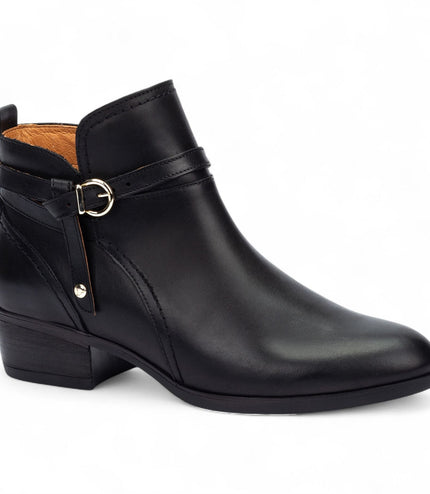 Pikolinos Women's Black Leather Ankle Bootie Zip Heel Boots - Daroca