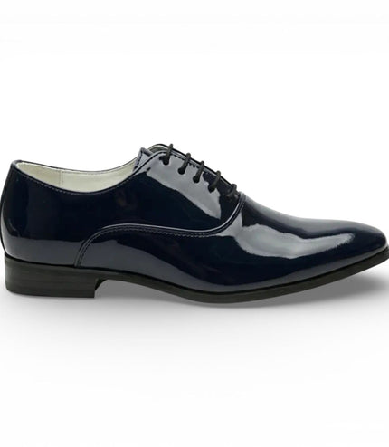 Men's Formal Navy Blue Patent PU Leather Oxford Dress Brogue Shoes