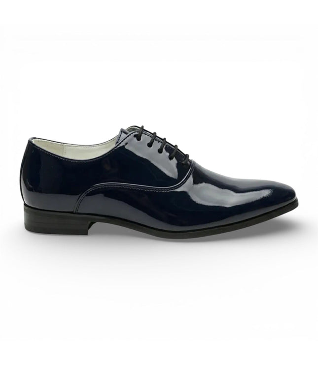 Men's Formal Navy Blue Patent PU Leather Oxford Dress Brogue Shoes