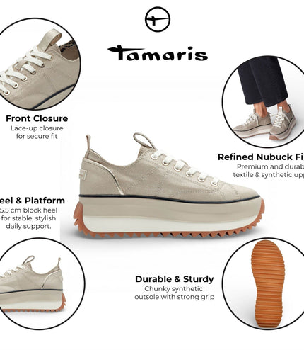 Tamaris Women's Platform Trainers Beige Lace-Up Sneaker Shoes