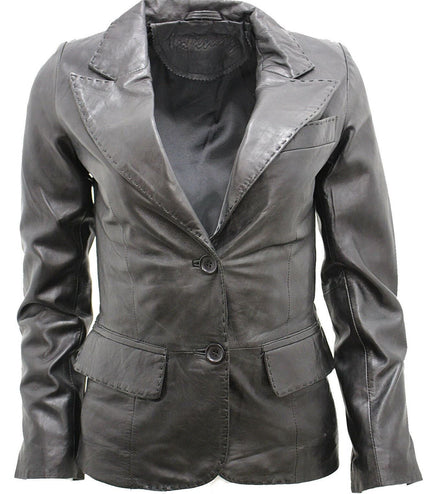 Womens Leather Blazer Jacket-Seregno - Black