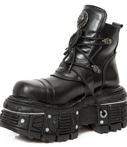 New Rock M-Tank007-S1 Black Leather Gothic Combat Platform Ankle Boots