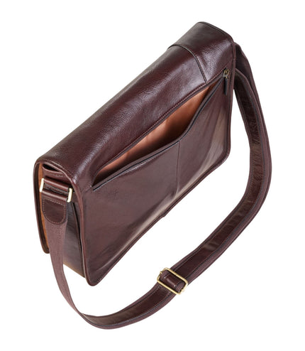 Genuine Leather Brown Laptop Satchel Messenger Shoulder Bag - Astor