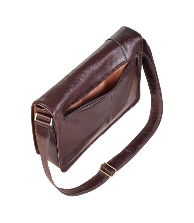 Genuine Leather Brown Laptop Satchel Messenger Shoulder Bag - Astor