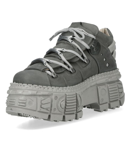 New Rock M-106Wall-C63 Grey Leather Urban Gothic Ankle Boots