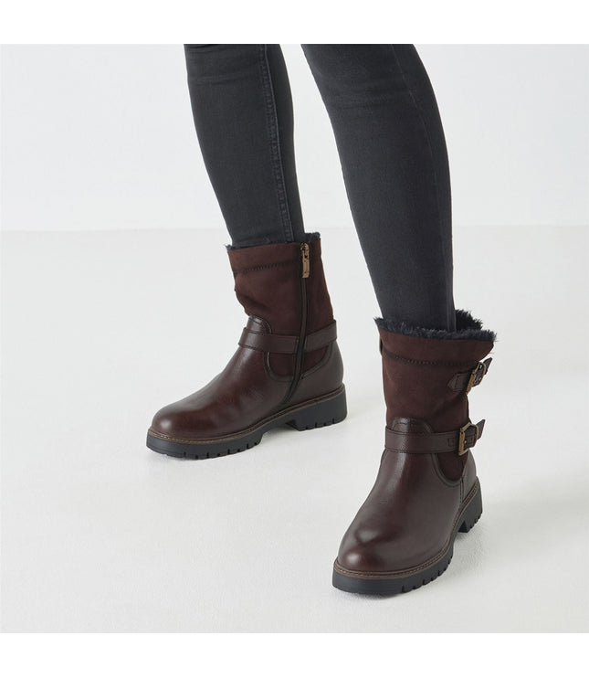 Tamaris Womens Winter Mocca Brown Leather Buckle Zip Biker Ankle Boots