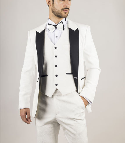 Men's White 3 Piece Velvet Wedding Tuxedo Formal Suit