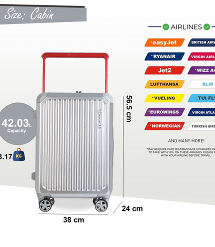 Hard Shell Silver Rimowa Inspired TSA Cabin Luggage Suitcase Durable Spinner Carry-On