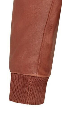 Mens Soft Leather MA-1 Varsity Bomber Jacket - Tan