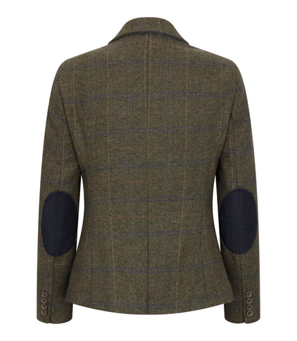 Women's Olive 2 Piece Set Tweed Blazer Waistcoat in Herringbone Check