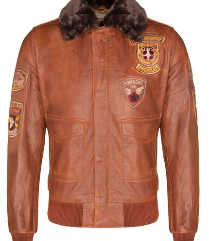Mens Leather Air Force Bomber Jacket - Belgrade - Tan