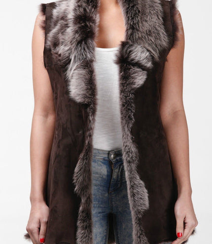 Women's Toscana Sheepskin Long Gilet-Sorocaba - Brown Silver