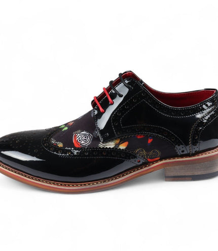 Justin Reess Men's Butterfly Print Patent Leather Brogue Shoes - Julius