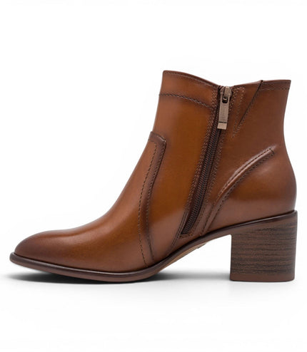 Tamaris Women's Brown Tan Leather Heeled Ankle Boots - 25313-47