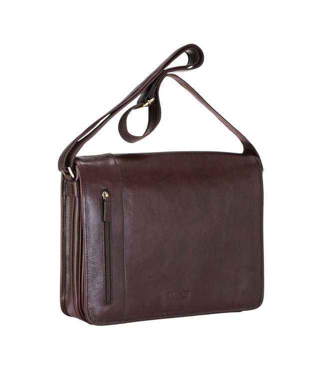 Genuine Leather Brown Laptop Satchel Messenger Shoulder Bag - Astor