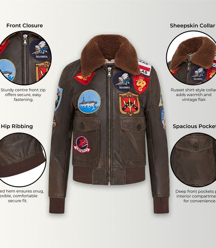 Women's A2 Top Gun Leather Bomber Jacket-Sunbury - Brown