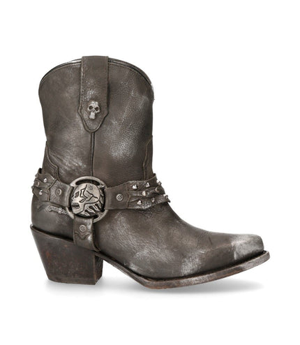 New Rock Black Leather Pointed Cowboy Boots - WSTM005-S1