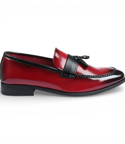 Mens Red Tassel High-Gloss Patent Faux Leather Formal Loafers Shoes