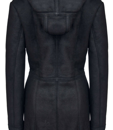 Womens Black Hooded Merino Sheepskin Jacket-Mandalay