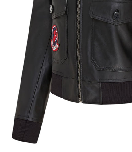 Women's A2 Top Gun Leather Bomber Jacket-Sunbury - Black