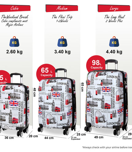 Cooma Set of 3 Hard Shell Suitcase London in Black Flower