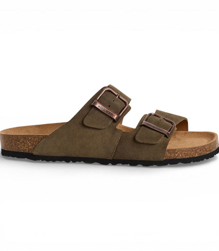 Tamaris Men's Olive Green Leather Slip-On Footbed Slipper Sandals