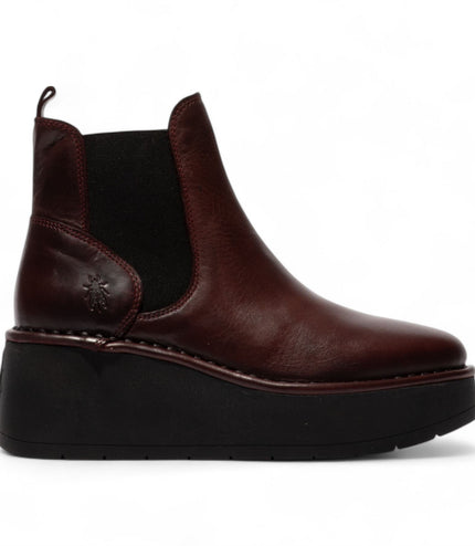 Fly London Womens Wine Red Hely268 Chelsea Leather Ankle Pull-On Platform Comfort Boots