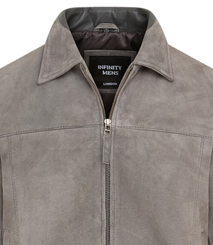 Mens Grey Goat Suede Leather Harrington Biker Jacket - Berlin