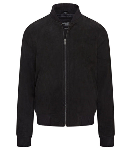 Mens Soft Goat Suede MA-1 Varsity Bomber Jacket  - Dalian - Black