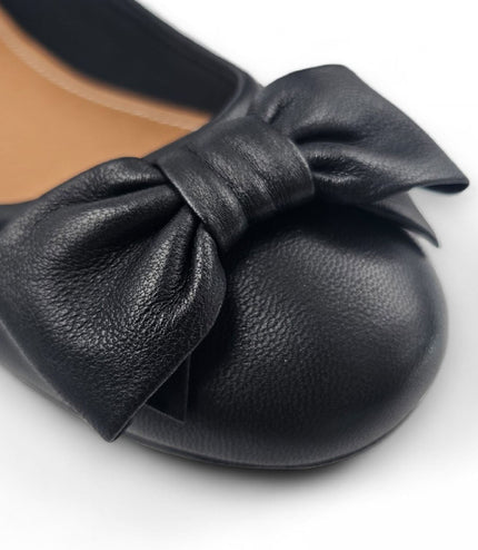 Windsorsmith Womens Black Leather Flat Shoes With Bow - Bunny