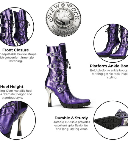 New Rock Women's Purple Leather Gothic High Heeled Boots - M-9373-C16
